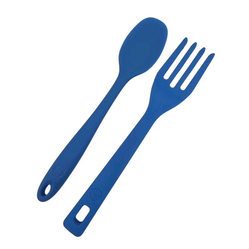 Weight Watchers Salad Spoon & Fork‎ Serving Set WW 11" Large Silicone Blue
